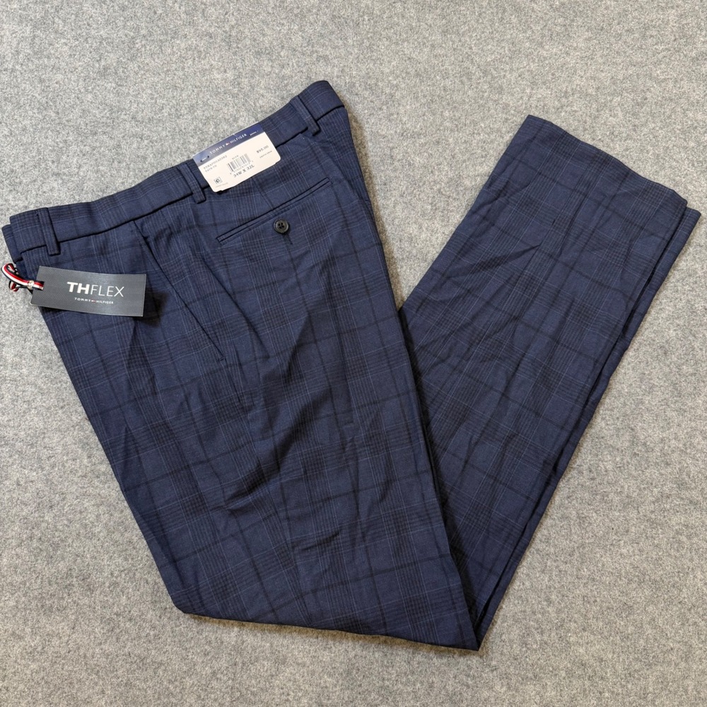 Tommy Hilfiger TH Flex Tate-TH Blue Plaid Dress Pants 34W x 32L TTEAPH6A0382